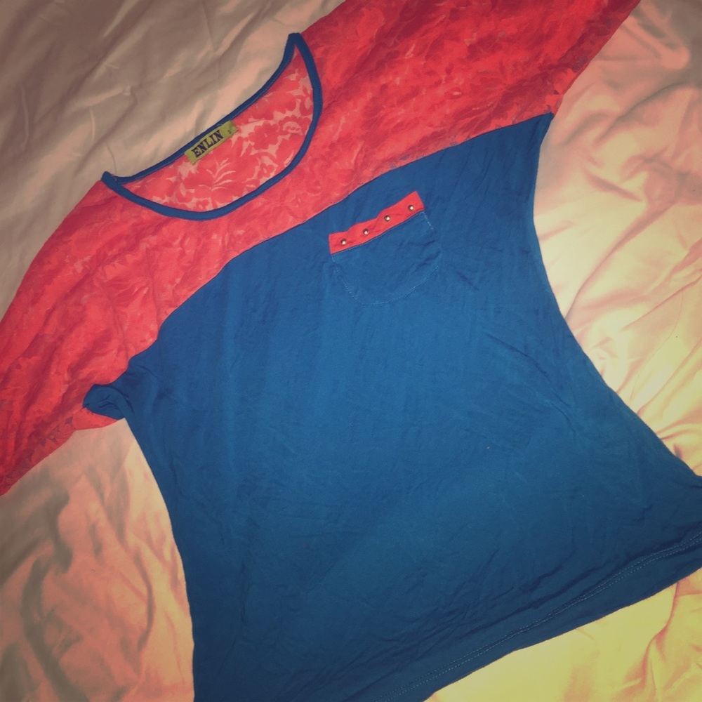 Peach and blue shirt